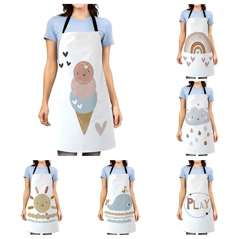 nordic Aesthetic Women kitchen apron kids original Children Waterproof girl princess waiter work apron oil proof boho plant