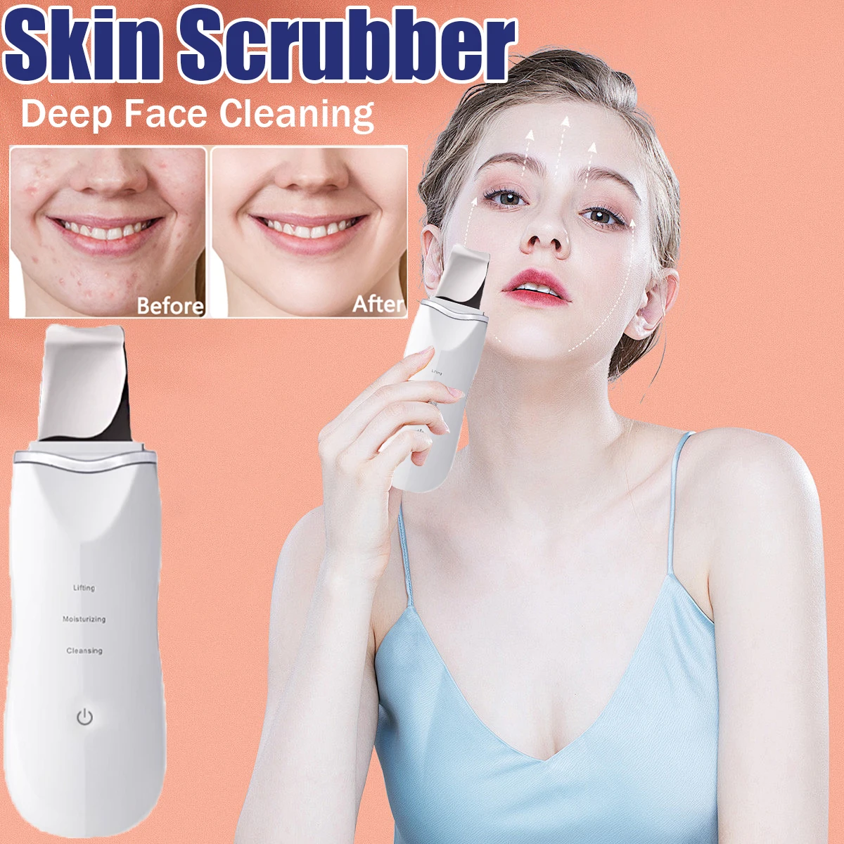 Scrubber per la pelle ad ultrasuoni rimozione di punti neri Peeling pulizia profonda del viso detergente per pori ad ultrasuoni strumento di bellezza per la pulizia della pala del viso