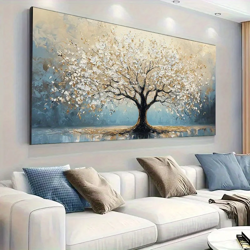 Large Texture Abstract Tree Oil Painting on Canvas, Unframed, Modern Landscape Wall Art for Living Room, Bedroom Decor