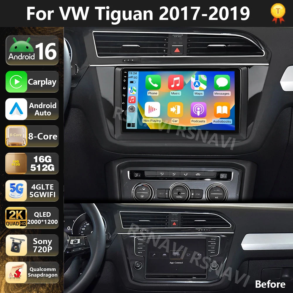 

Qualcomm Android 16 Car Radio Multimedia Player For Volkswagen Tiguan 2 Mk 2016 -2022 Auto Carplay Stereo DSP wifi+4G Navigation