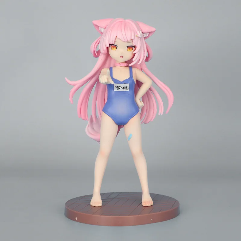 Anime Figure Pink Cat Ear Girl Swimsuit Two Dimensional Collectible Desktop Ornament Gift For Anime Fans Home Decoration