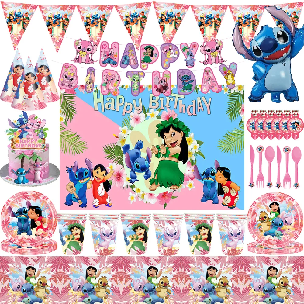 

Disney Lilo Stitch Theme Birthday Party Decoration Tableware Cup Plate Napkin Hat Banner Balloon for Kids Baby Shower Supplies