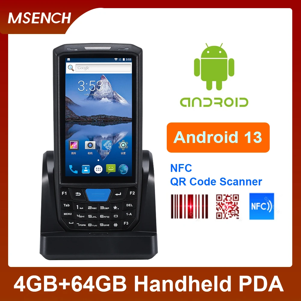 New Android 13 PDA Handheld Terminal Data Collector with 1D Barcode 2D QR Scanner NFC 2/3/4G WiFi Bluetooth 4G+64G RAM+ROM