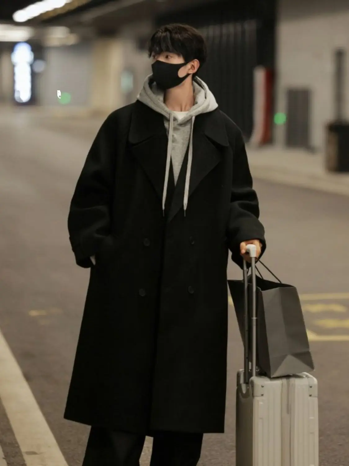 

Wool Blend Long Coat Man Mans Half Zip Quarter Partial Semi Zipper Closure Fastening Simple Clean Basic Essential Pure Neutral