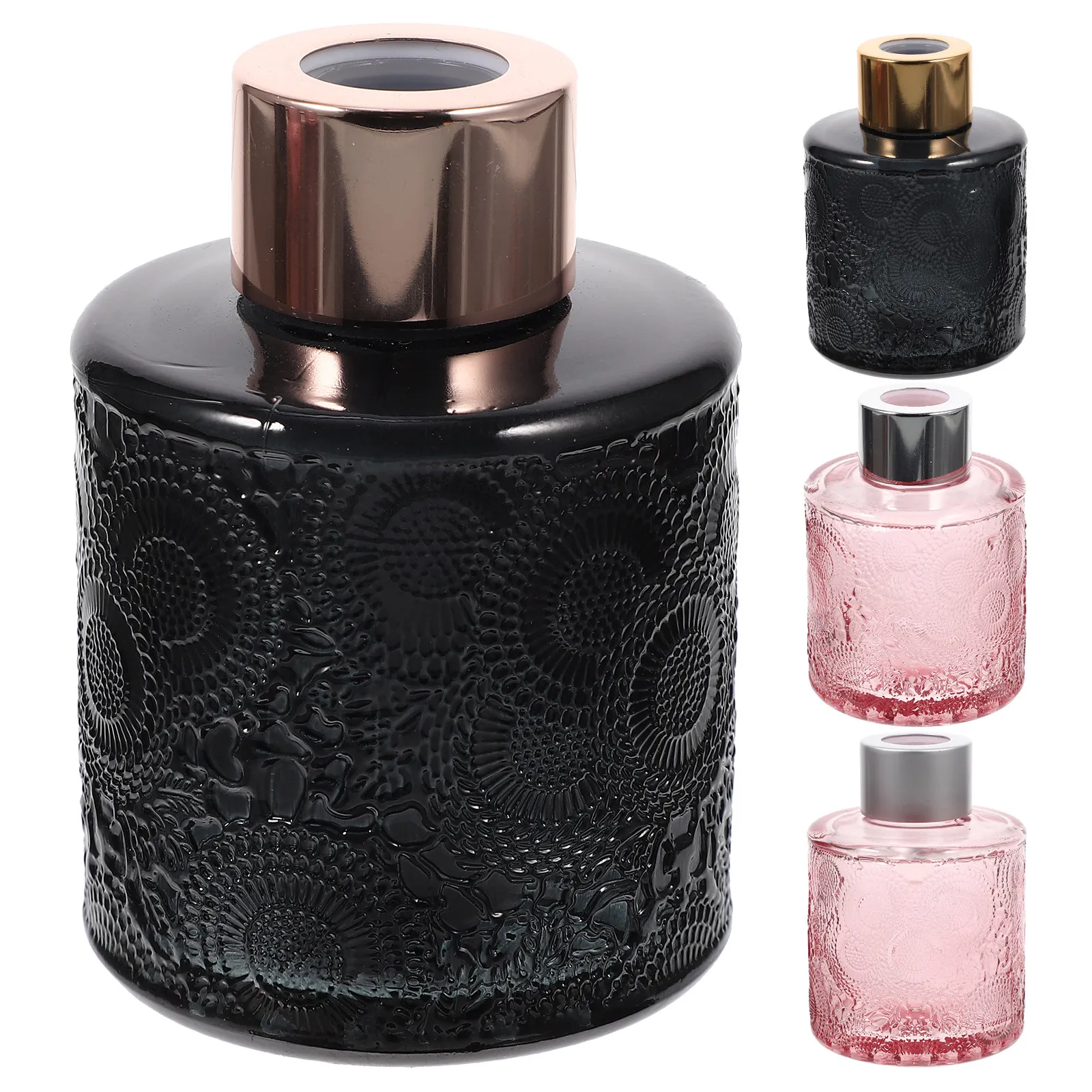 

Набор из 4 рельефных стеклянных флаконов для парфюмерии, ароматических масел и эфирных масел с широким горлышком, для домашнего ароматизатора и декора спальни