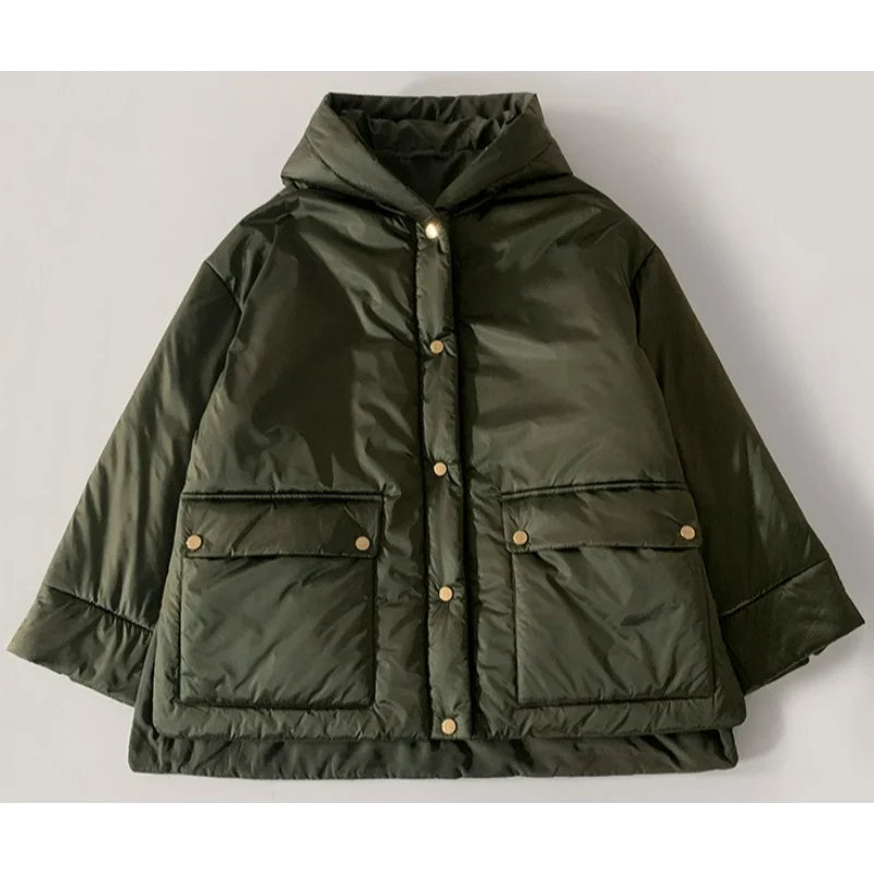 

Women Reversible Parkas Cotton Jackets Autumn Winter Hooded Lightweight Warm Silhouette Glossy Tops Large Pocket Coats Clothes