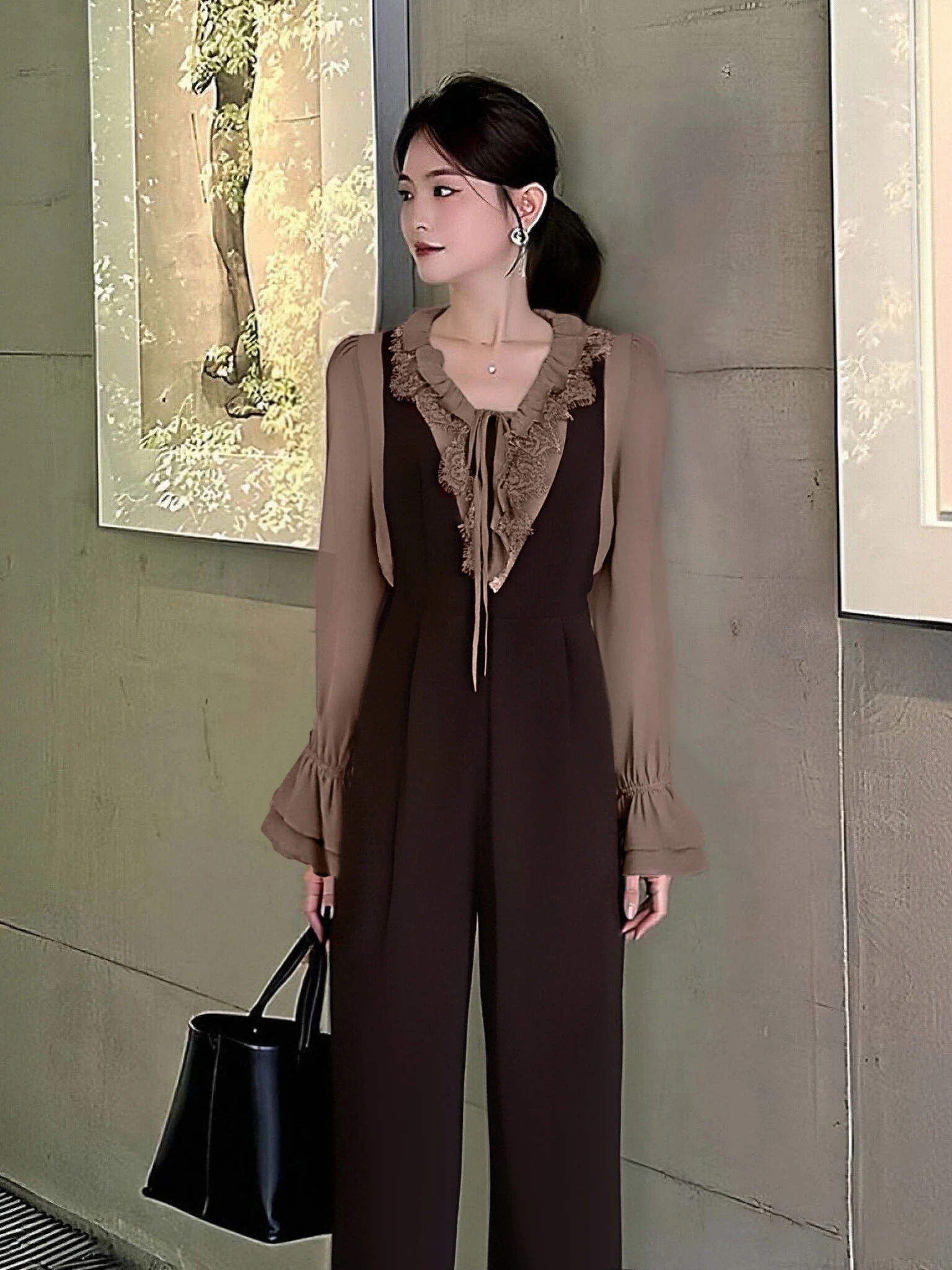 

Ele irt-Sle Jumpsuit Layering Faionable Spring 2026 High Waist Wide Leg Pants High Quali Polyester Fiber