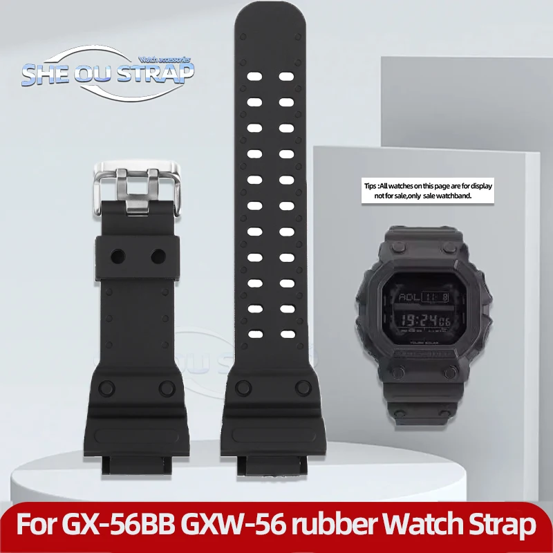 Cinturino in silicone resina nera per Casio G-SHOCK Enorme G Square Block GX-56BB GX56BB GXW-56 GXW56 Cinturino in gomma con gx56