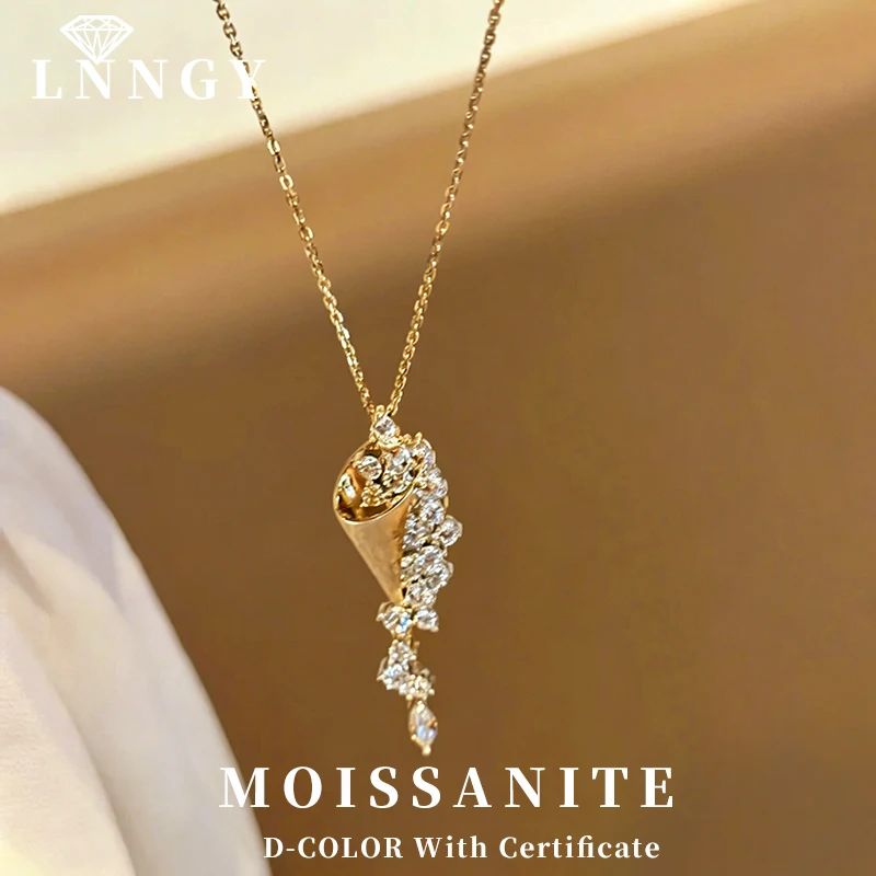 

Lnngy Marquise/Round Cut Moissanite Necklace Exquisite Tassel Pendant Necklaces For Women Collarbone Chain Jewelry Gift