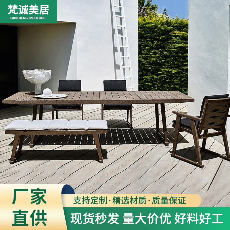 

Столы и стулья из цельного дерева на открытом воздухе, комбинированный двор, сад, отель, вилла, открытый отдых на открытом воздухе, антисептические столы из тикового дерева