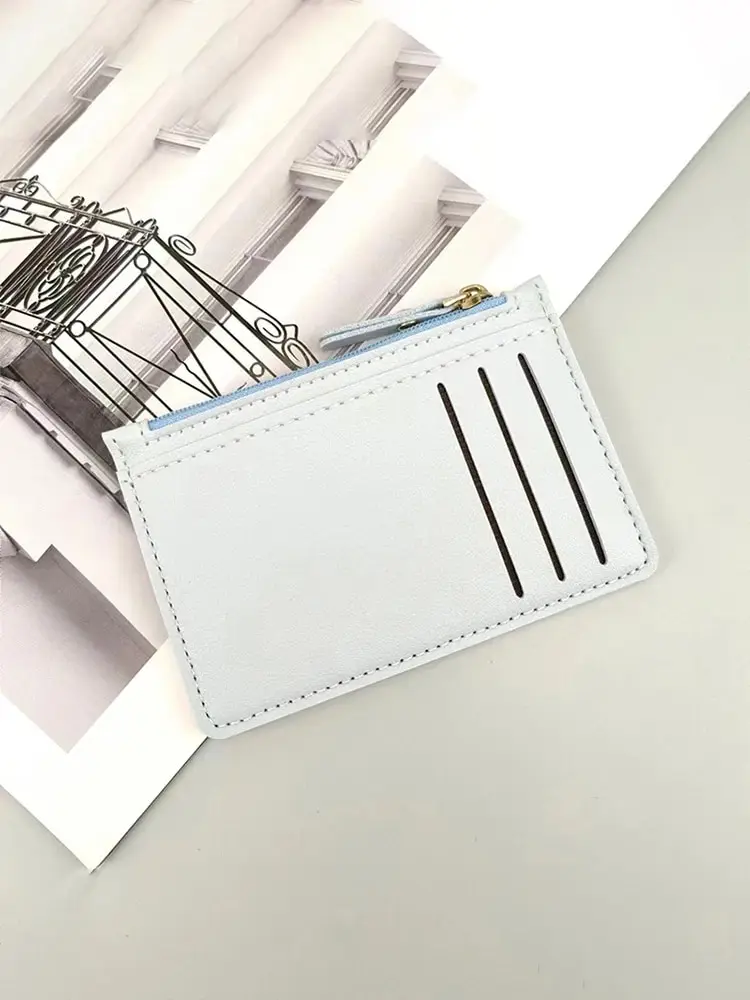 Zippered Card Case Artificial PVC Leather Multi Slot Exposed Coin Organizer Card Case for Men and Women