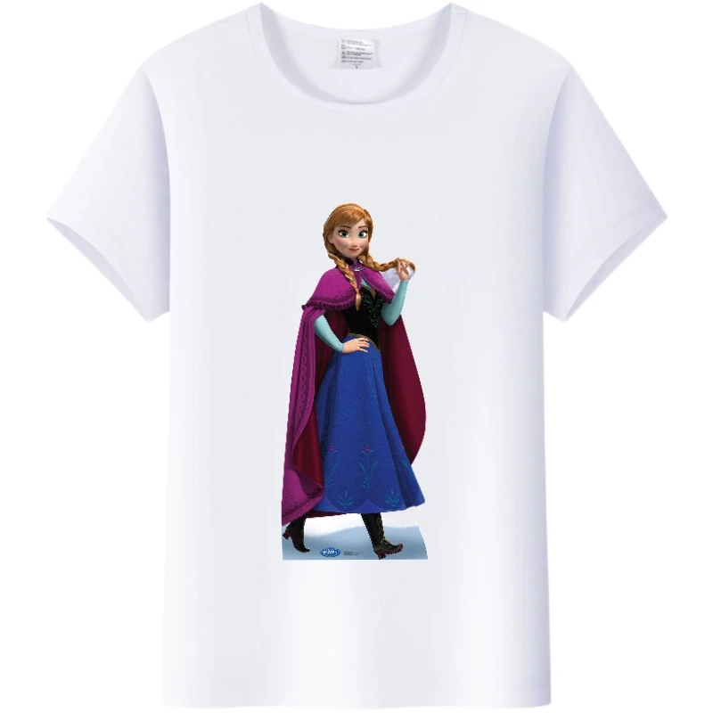 Casual Disney Cartoon Woman Summer Tee Frozen Elsa Anna Princess Top White T-Shirts 90S Ladies Clothes Oversized Friends Blouses