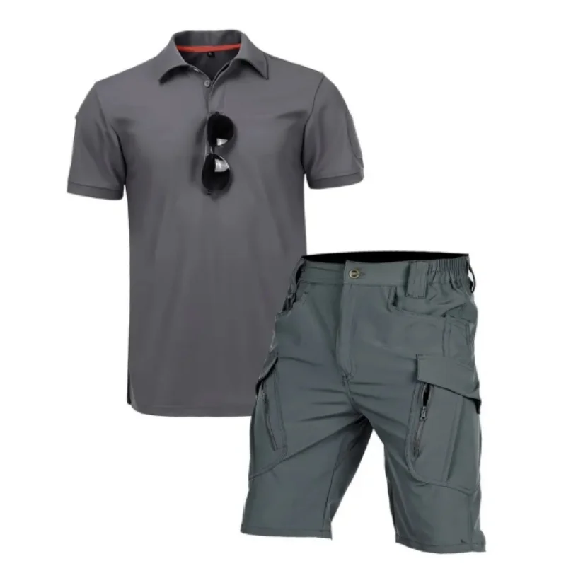 

Men's Summer Leisure Sports Set Elastic Waist Work Shorts Quick Drying Collar T-shirt Golf Football Basketball Clothing땀복 사우나 세트