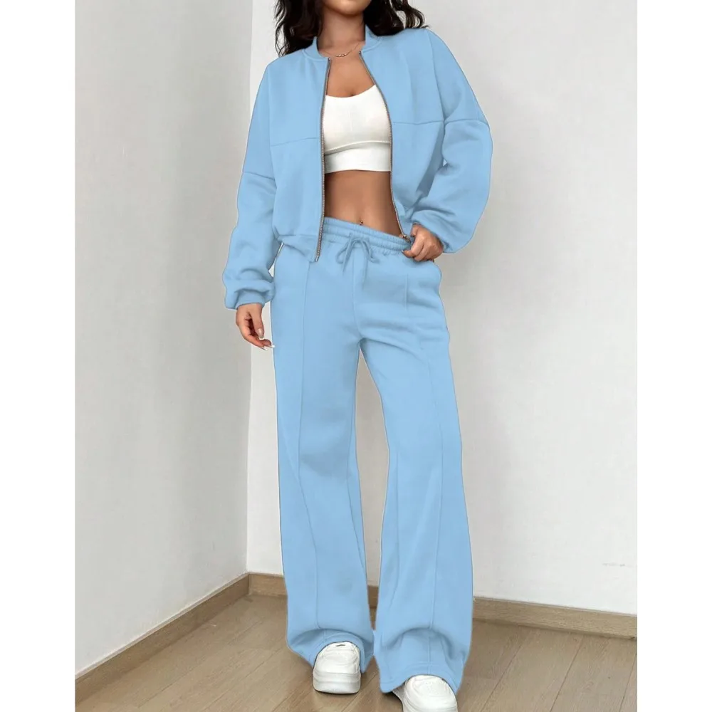 Casual Solid Color Hoodie And Pants Set For Autumn 2024 New Cardigan Zipper Slim Fit Elastic Two-piece Sets For Women Streetwear