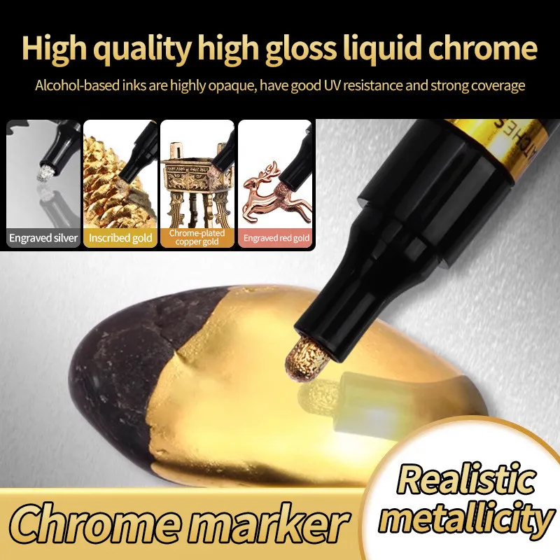 4-Farben-Set 2,0 mm Wasserfester Permanentmarker Universell für Beschichtungen, Zeichnungen, Nachbearbeitung in Silber, Kupfer, Roségold, DIY – Detail 2