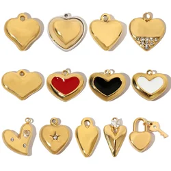 3pcs/Lot French Antique Blank Heart Stainless Steel Diy Bracelet Charms Women Lock Key Necklace Pendant Enamel Love Jewelry
