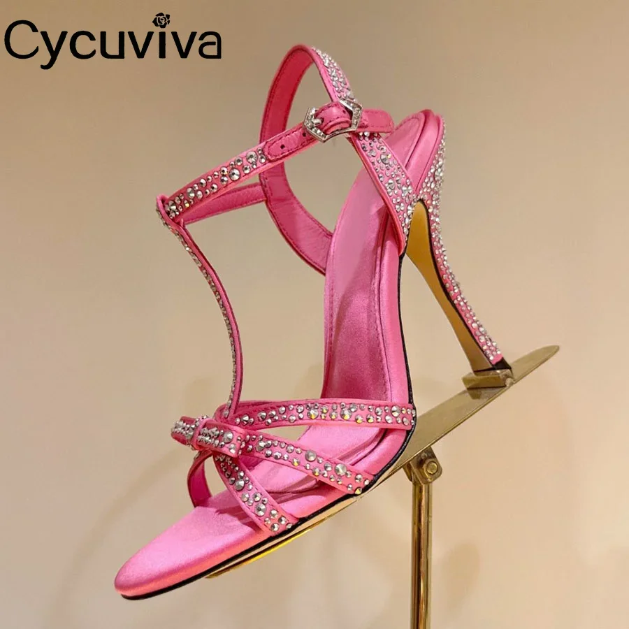 Cycuviva Summer Super High Heels Sandals Women Crystal PartyT-show Shoes Ladies Heels Sandalias Luxury Gladiator Sandals Mujer