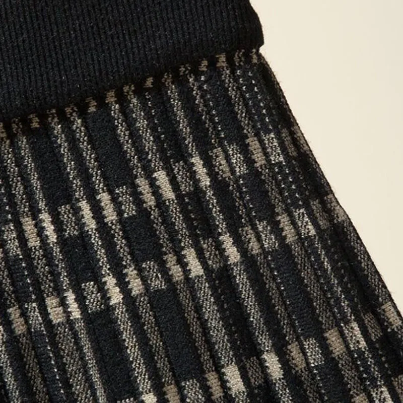 Saias de malha xadrez vintage para mulheres outono inverno elástico cintura alta emagrecimento saia plissada harajuku streetwear saia linha a