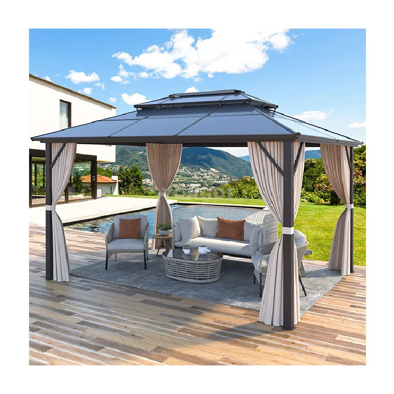 10x10 feet pop-up patio waterproof soft-top metal roof frame garden canopy terrace with sides