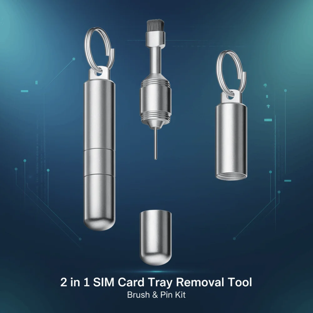 2 in 1 Keychain SIM Card Tray Ejector Pin Anti-Lost Portable Ejecting Removal Needle Cleaning Brush Lightweight
