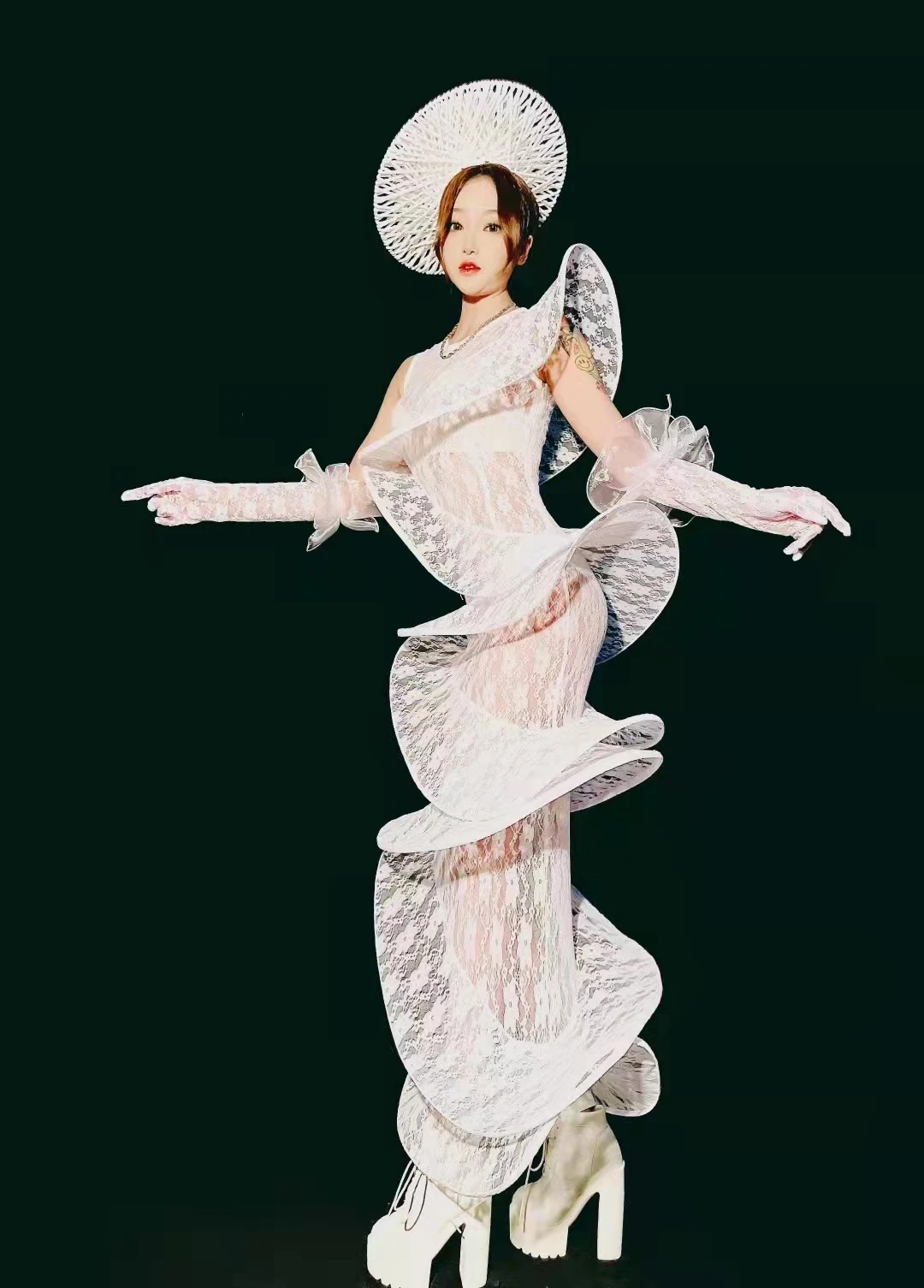 

Sexy Model Catwalk Performance Petal Dress Women Dancer Singer Transparent Stage Wear Bar Party Show Exaggerated Dance Costume