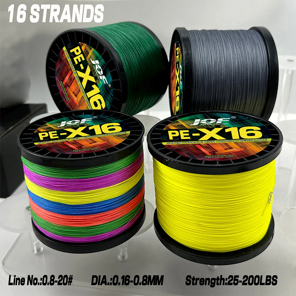 JOF Carp Fishing Line 100/300M 16Strands Braided Japan Multifilament PE Wire 25-200LB Super Strong Durable Smooth Fishing Tackle