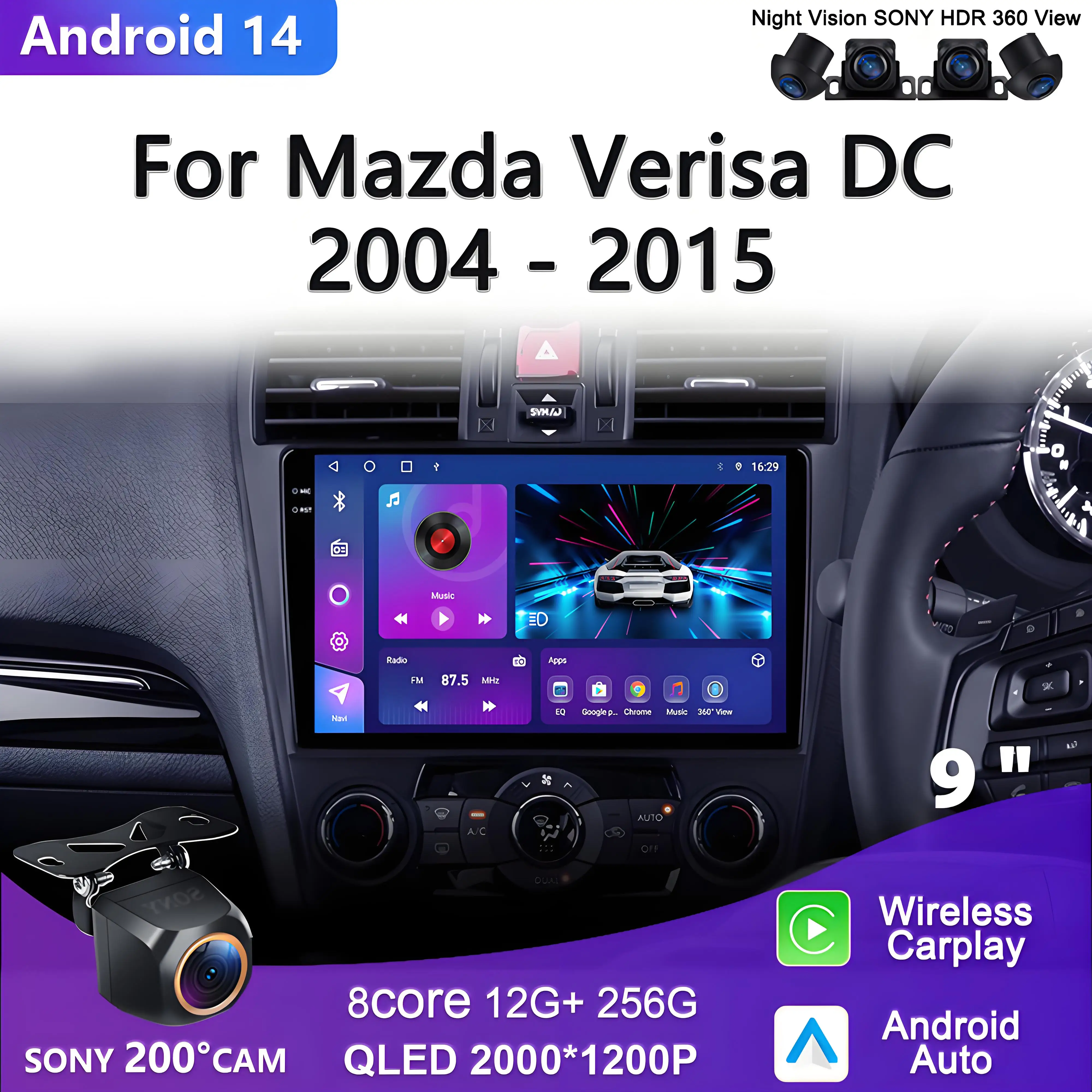 

Android 14 For Mazda Verisa DC 2004 - 2015 Multimedia Player Radio Stereo Head Unit GPS Navigation 5G No 2din DVD Screen Car GPS