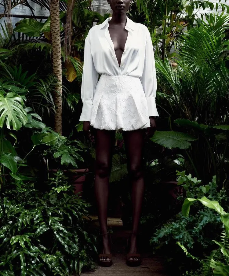 春夏新作 スイートプリーツ装飾 パフヘム ハイウエスト 刺繍入り ランタンスカート オルト丈 その他素材 00%