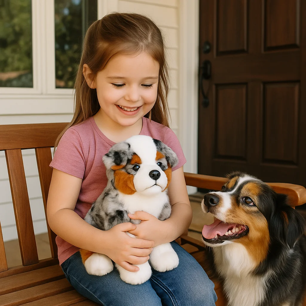 Muñeco de peluche de pastor australiano simulado, peluche Premium, comodidad emocional, regalo, compañero para niños, decoración del hogar