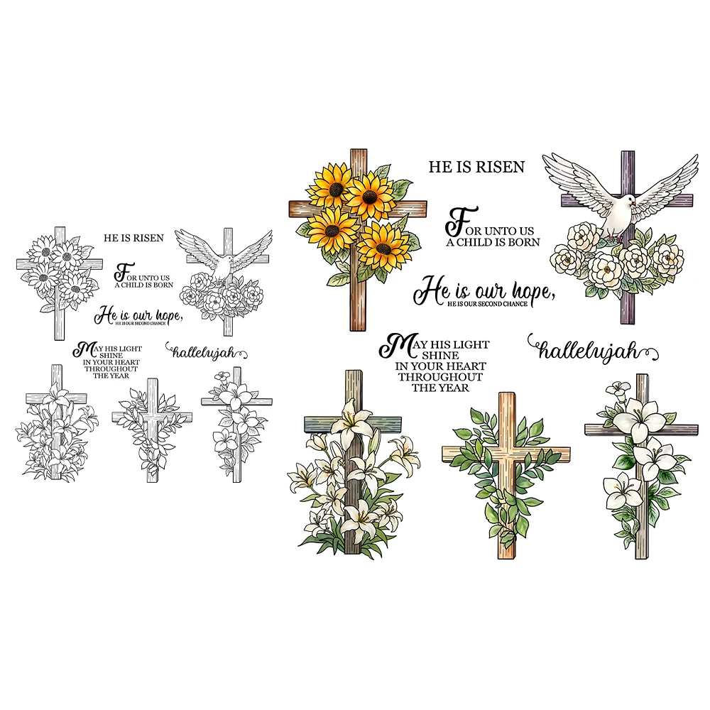 Mangocraft Cross With Flowers Pigeon Clear Stamps DIY Scrapbooking Supplies Silicone Stamp For Card Making Albums Gifts Decor