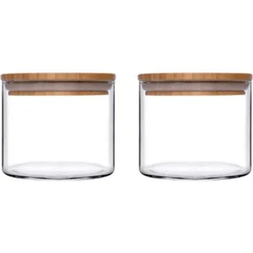 Pasabahce 43663 Bamboo Lid Glass Jar 700 cc - 2 Pcs