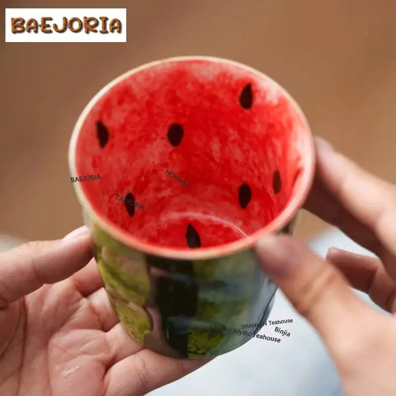 210ml Hand-painted Watermelon Coffee Mug Latte Cereal Mug Afternoon Tea Mug Household Office Water Cup Cafes Decoration