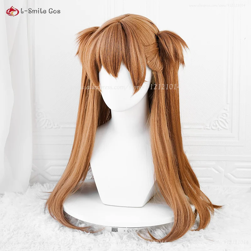 Anime EVA Cosplay Asuka Langley Soryu Cosplay Pruik 68 cm Oranje Bruin Pruik Paardenstaart Clips Haarspeld Hittebestendig Haar + Pruik cap