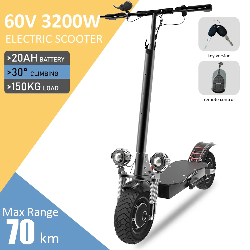 

60V 3200W Powerful Dual Motors Electric Scooter 70KM/H Fast Speed Foldable Escooter for Adults 70KM Long Range Dual Disc Brakes