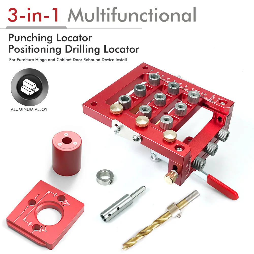 

Woodworking 3-in-1 Hinge Locator Punch Tools Furniture Hole Punch Locator Punch Tool Aluminum Alloy Multifunctional Positioning