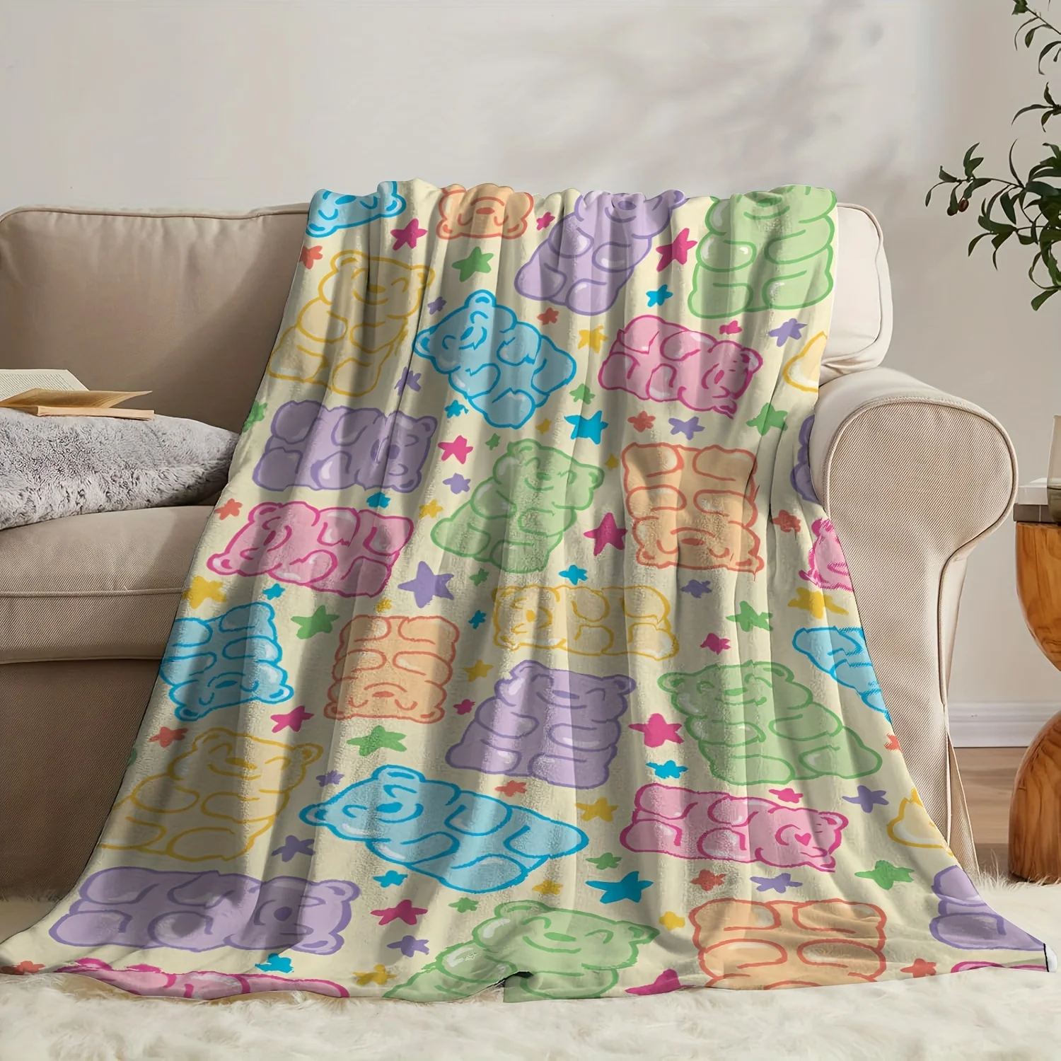 1pc Soft Candy Bear Theme Flannel Blanket | Suitable for Boys and Girls, Ideal for Outdoor Camping, All-Season Gift for Daughter