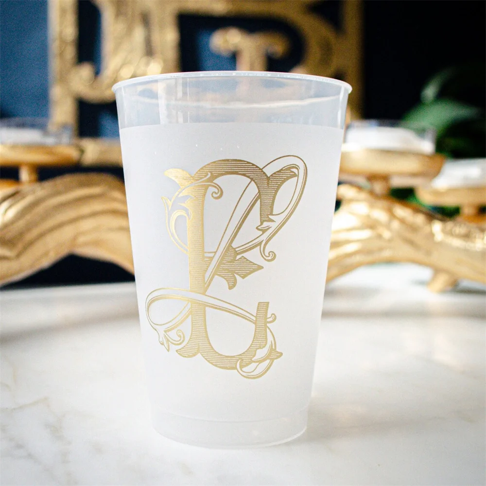 

Vintage Interlocking Monogram Cups, Duogram Wedding Cups, Signature Cocktail Cups, Shatterproof Cups, Engagement Party Decor, Br