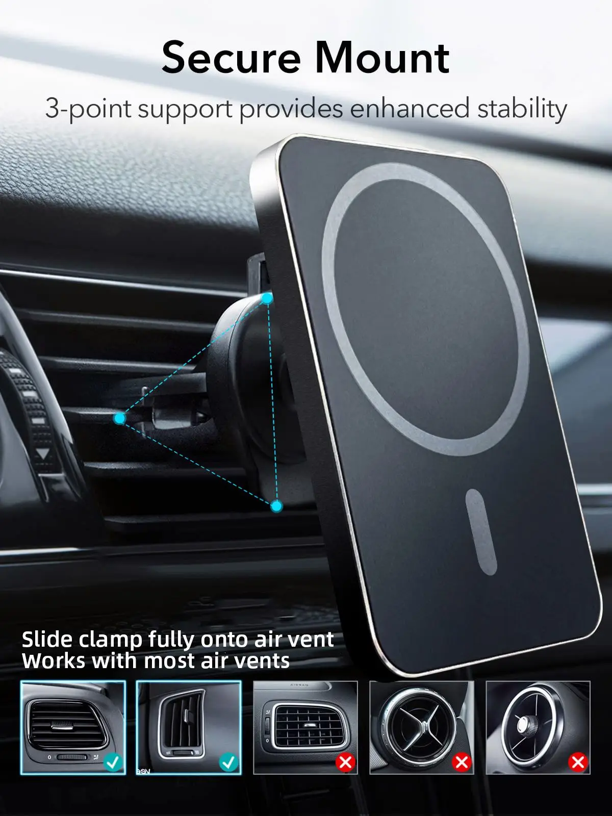 Magnetic Wireless Car Charger Mount Adsorbable Phone For iPhone 15 14 13 Pro Max adsorption 15W Fast Charging Alloy Frame Holder