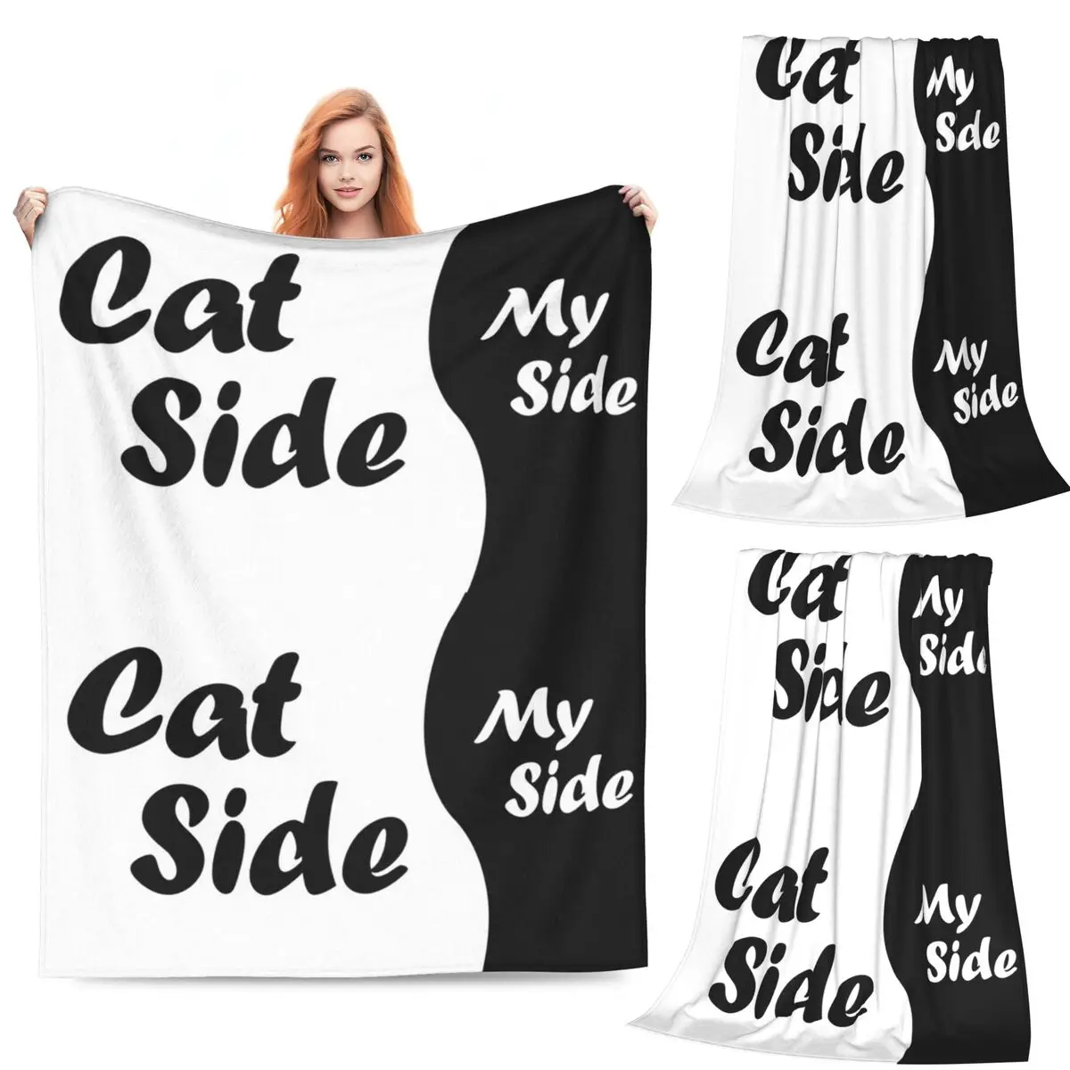 

My Side Cat Side Funny Cat Owner Blanket Fleece Sofa Throw Blanket Warm for Home Bedroom Outdoor Throws Bedspread Quilt