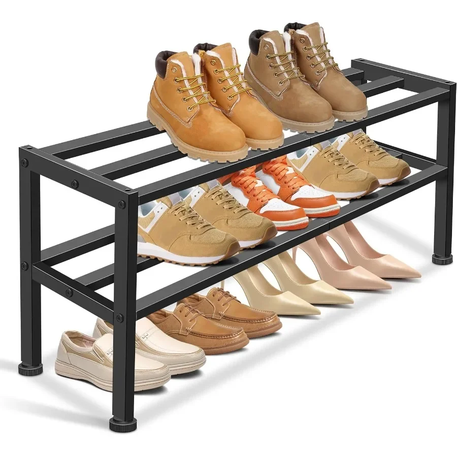 

Сверхмощная полка для обуви для шкафа, прихожей, штабелируемый органайзер для обуви для небольшого пространства, металлическая полка для обуви, полка для хранения для спальни Flo