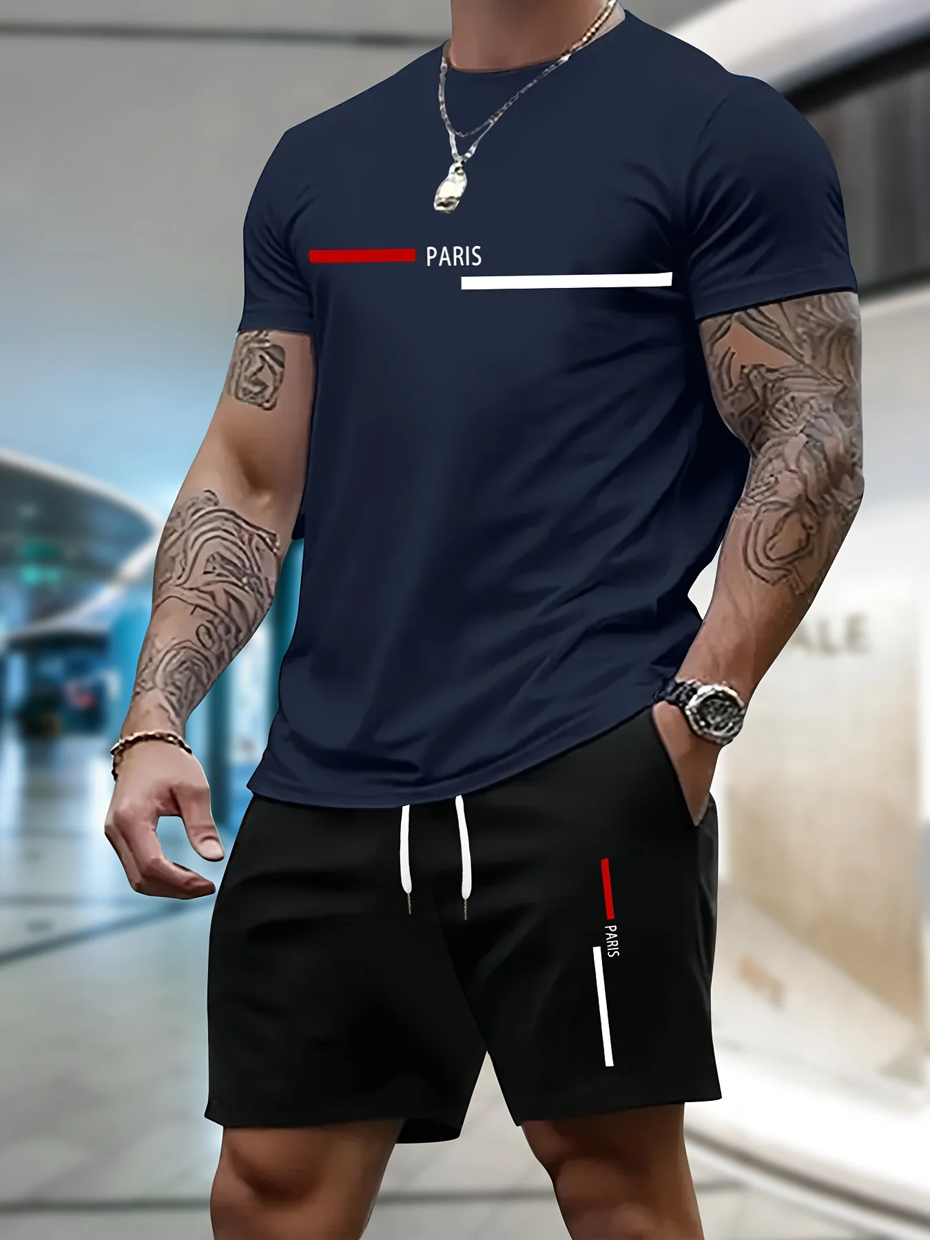 

2026 Men's Casual Short Sleeved Shorts Set Simple Fashionable Breathable Top Sports Pants Two-piece Outdoor Set