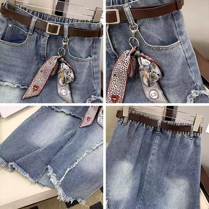 2024 New High waisted Denim Skirt 5XL Women Slim Vintage Tassel Jeans A-line Skirts Casual Women\'s Long Skirt Street Clothing
