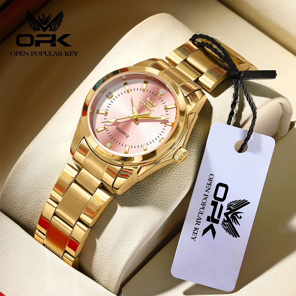 OPK 6002 Women\'s Wristwatches Solid Stainless steel Elegant Pink Dial Luxury Brand Ladies Watches