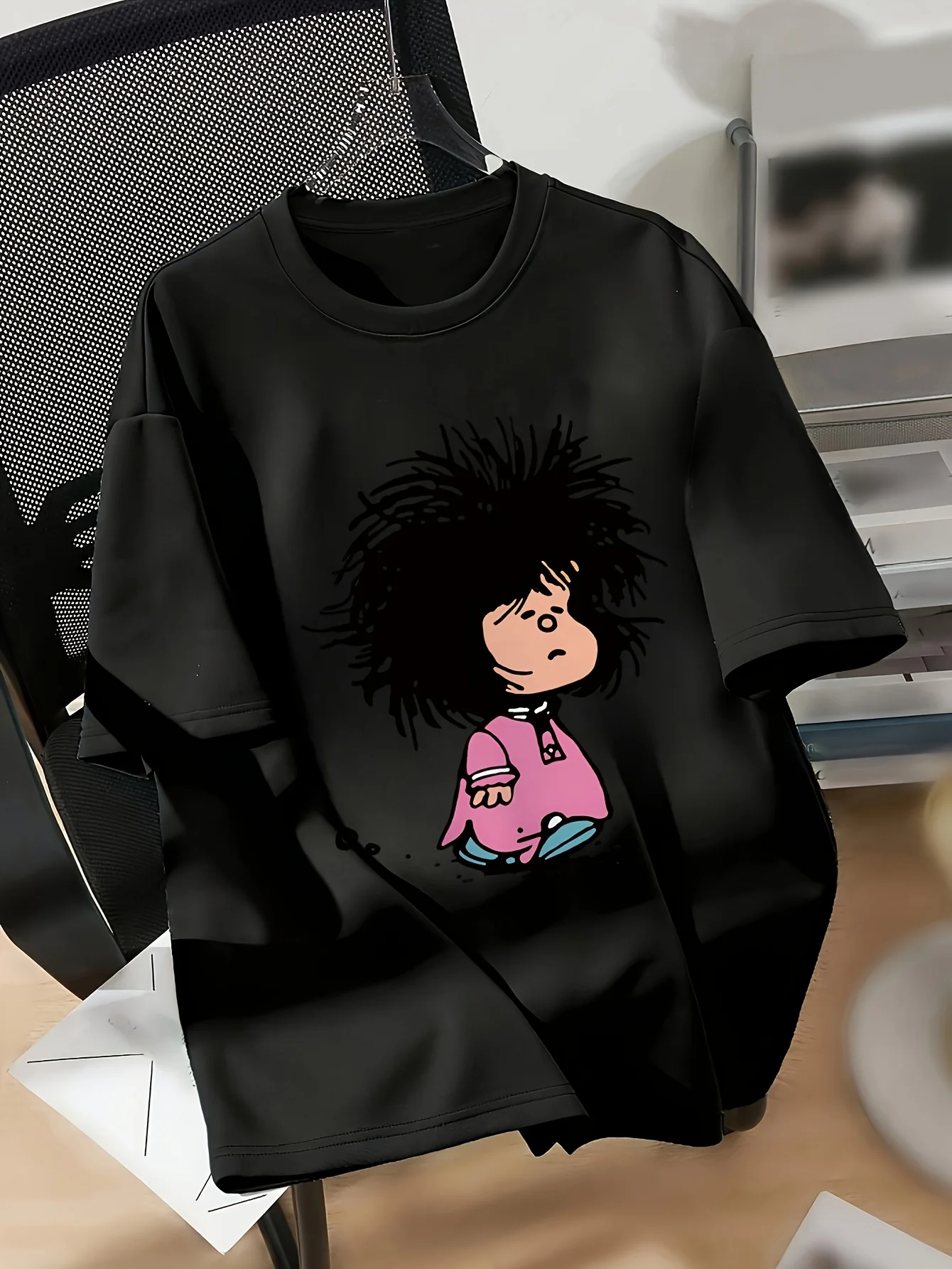 T-shirt met grafische print en verlaagde schouder, casual top met korte mouwen en ronde hals voor lente en zomer, dameskleding