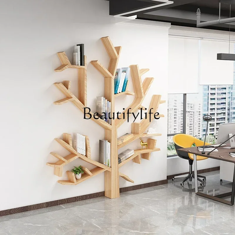 Creative Solid Wood Shelf Simple Art Bookshelf Tree-Shaped Full Wall Decoration Floor Display Stand