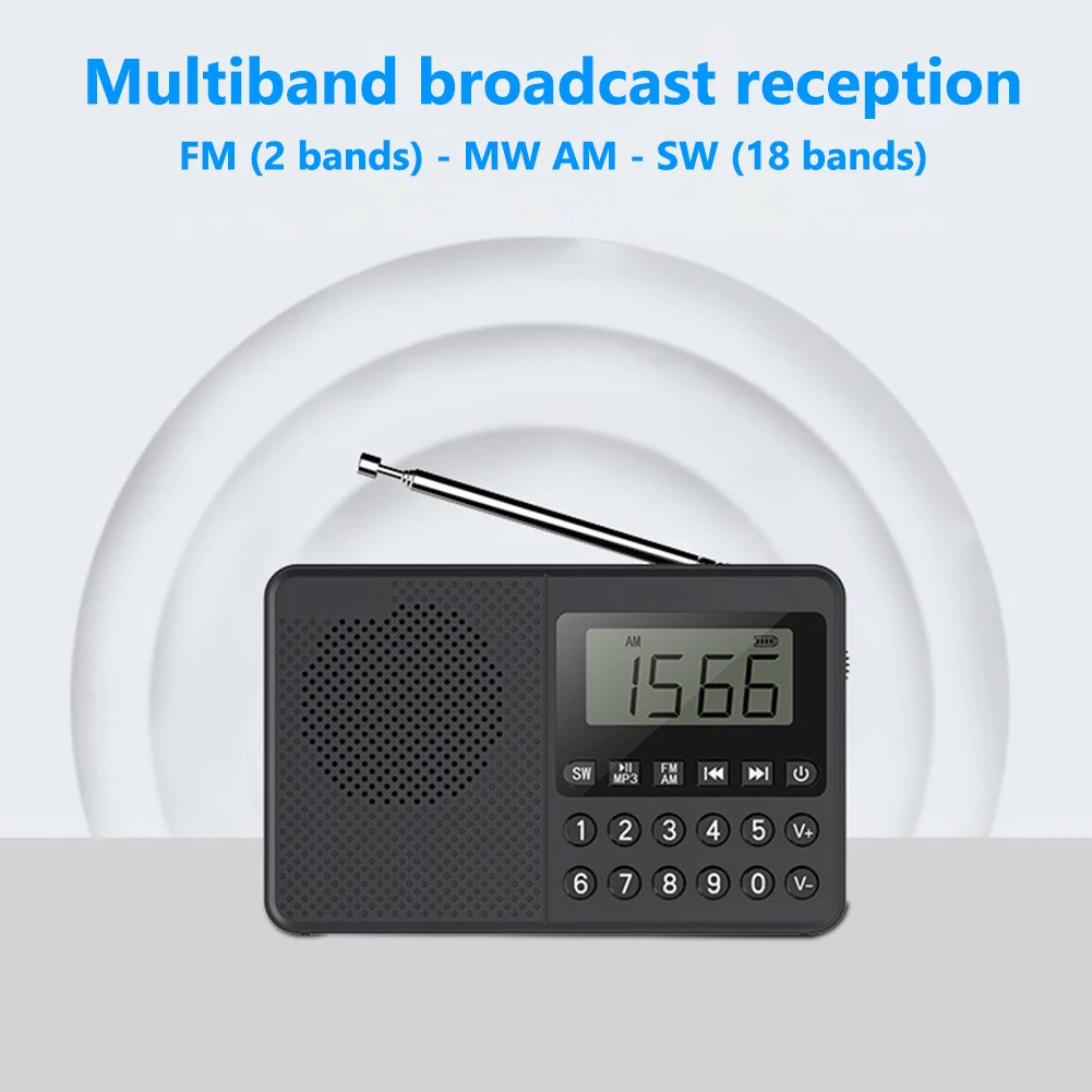 M168 FM/AM/SW Full-band 21-band Portable Radio LED Digital Display Screen MP3 Player Power Failure Memory Gifts For Elderly