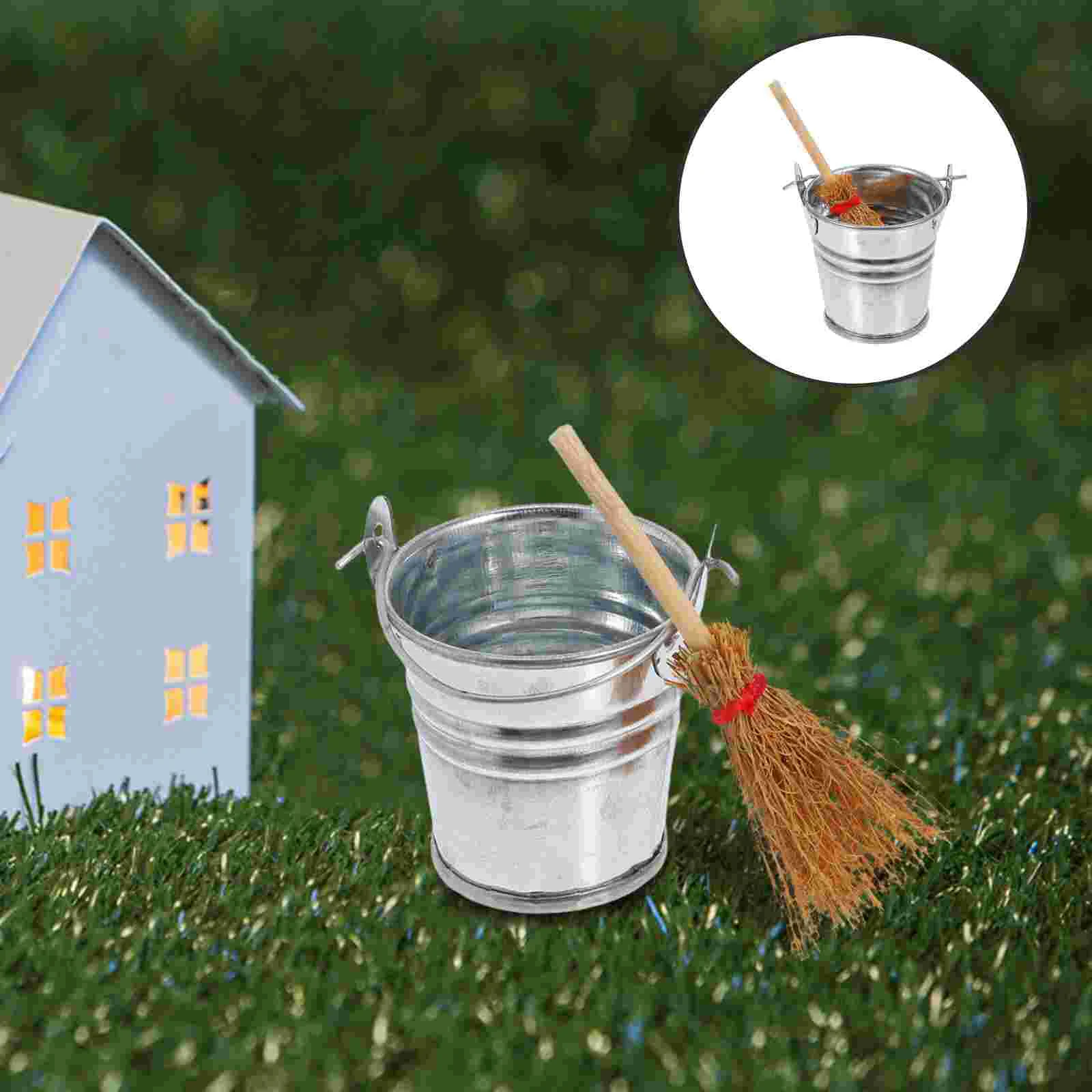 

House Broom Buckets Halloween Dollhouse Decor Accessories Miniature Home Scene DIY Materials Wood Cleaning Supplies