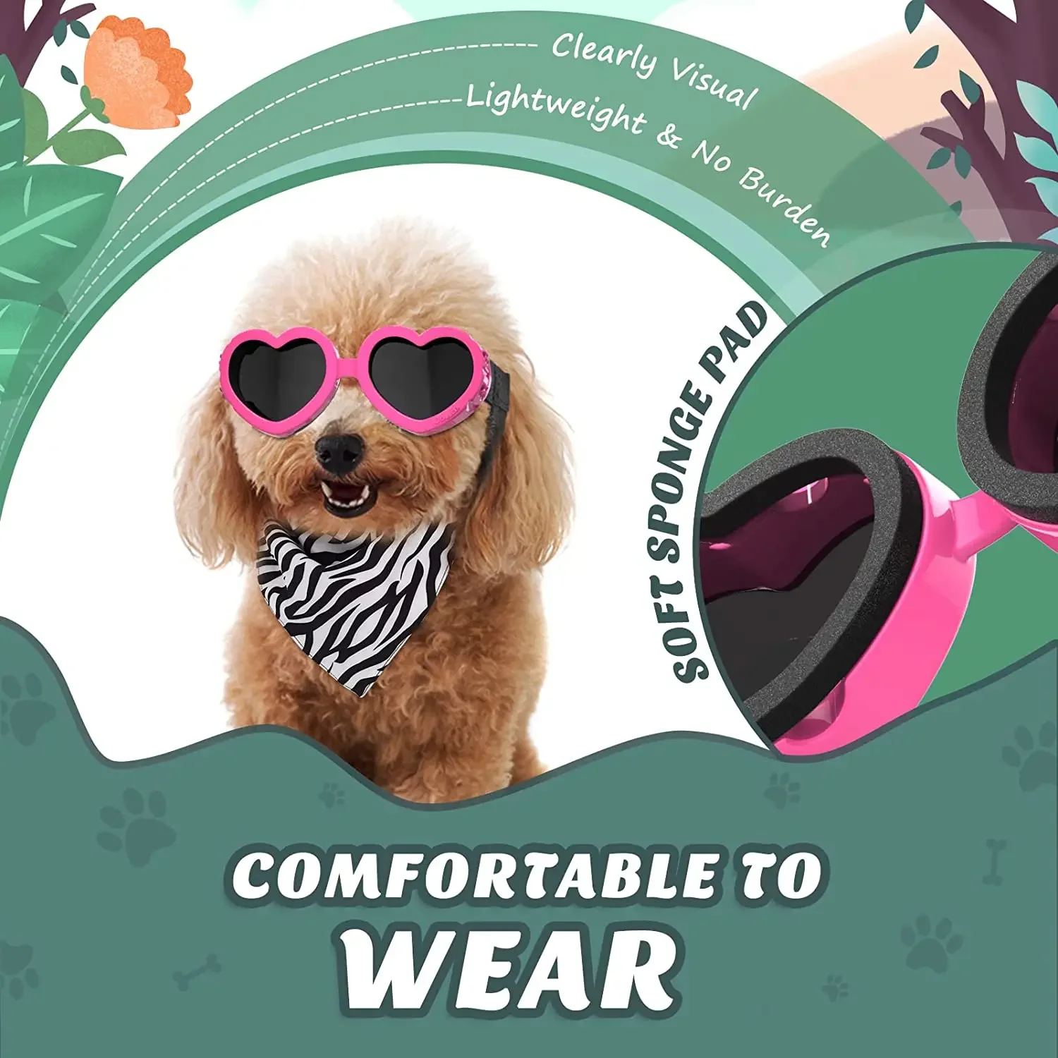 

Small Dog Sunglasses UV Protection Goggles Eye Wear Protection with Adjustable Strap Doggy Heart Shape Anti-Fog Sunglasse