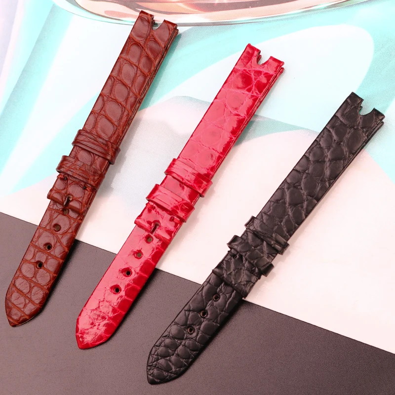 Crocodile Leather Bracelet For Omega De Ville 424.13 Women's Leather Strap Solid Fine Steel Watch Chain Notch Watch Band 12MM