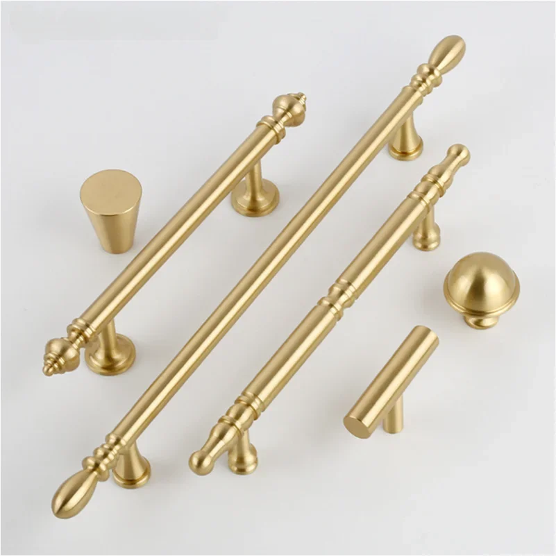 

Simple Kitchen Wardrobe Cabinet Door Brass Handle Drawer Wardrobe Door Handle Nordic Light Luxury Copper Natural Color Handle